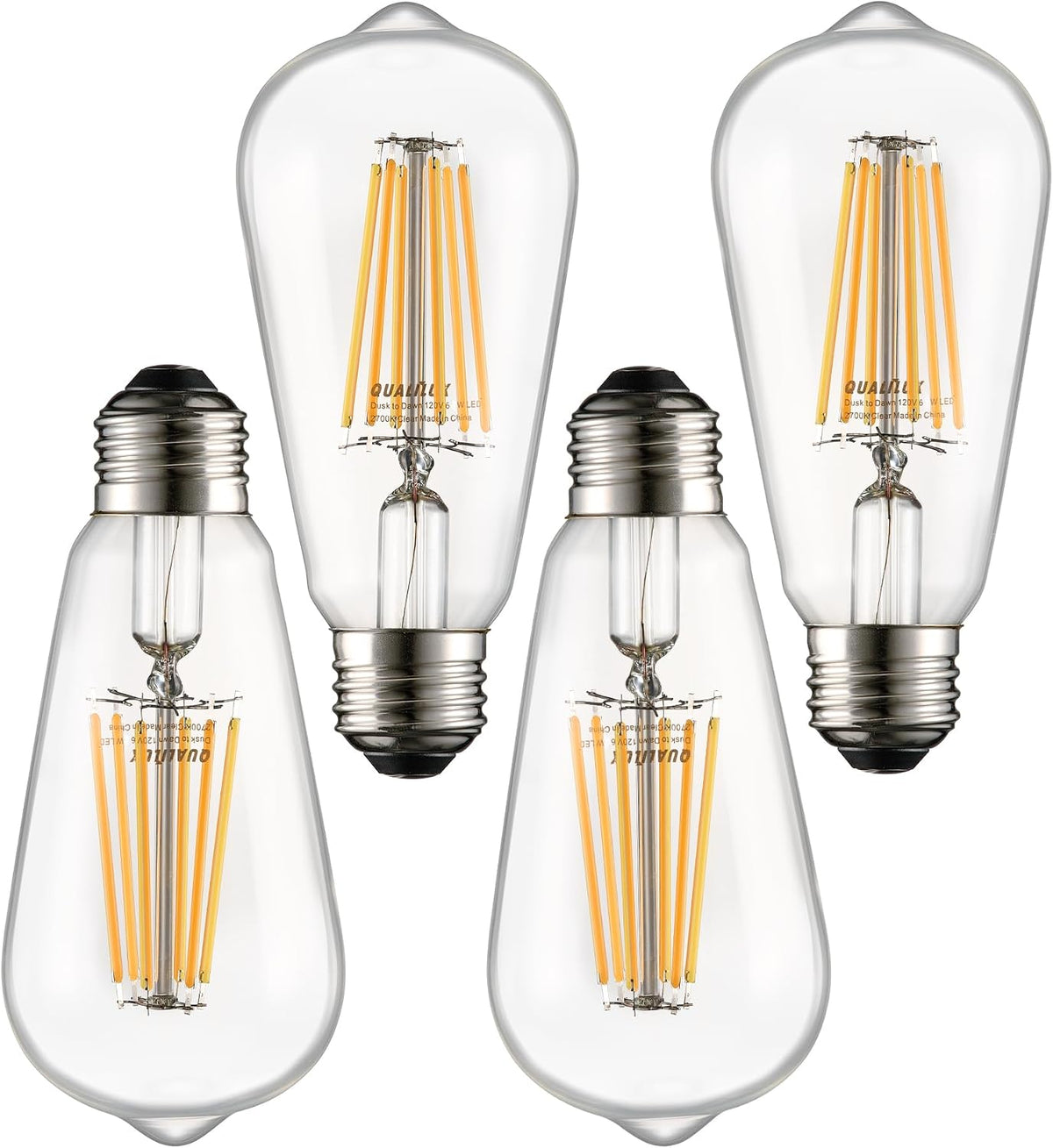 Dusk to Dawn ST19 LED Edison Bulbs 6W Soft White 2700K 4 Pack