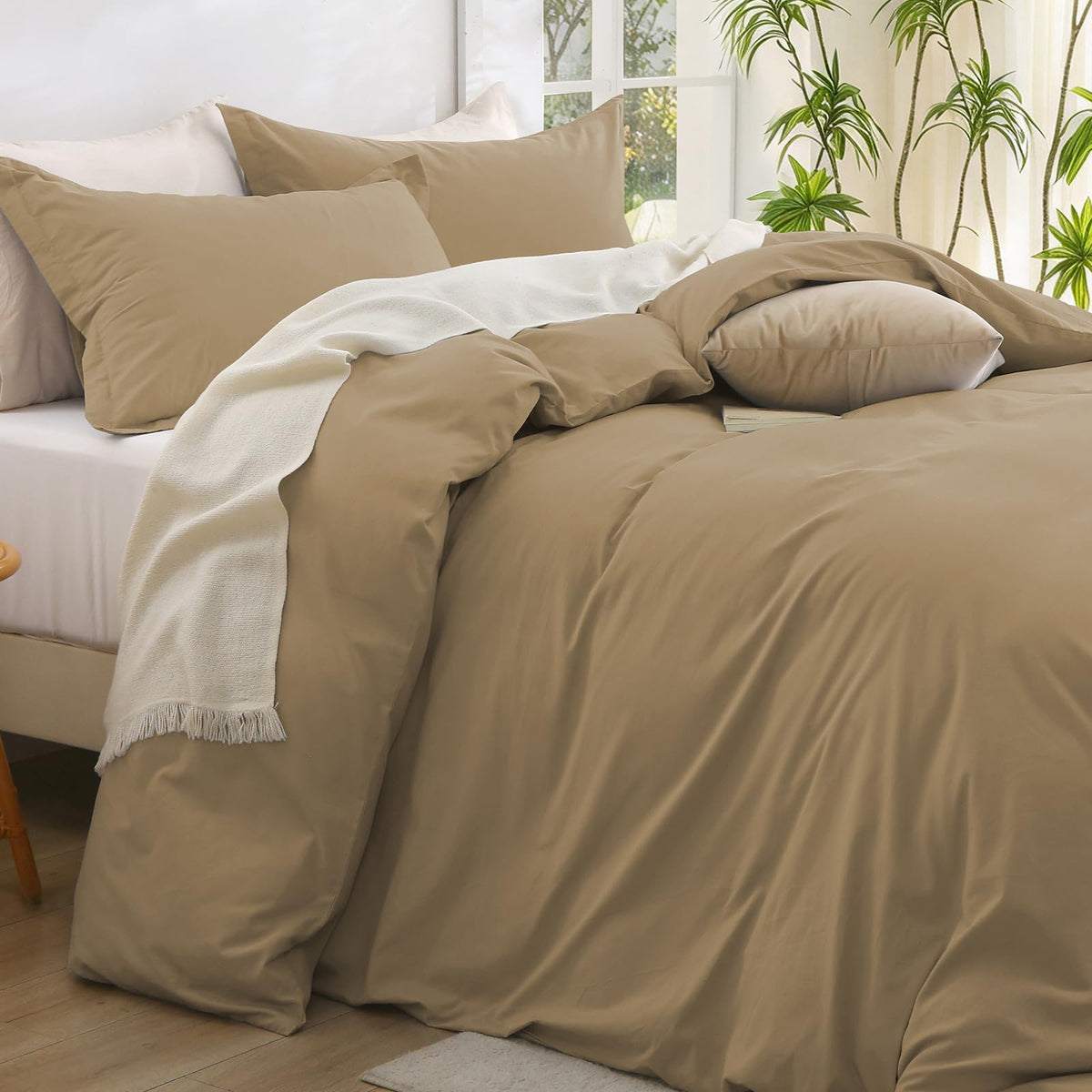 Duvet Cover Set 100% Washed Cotton Solid 3pcs