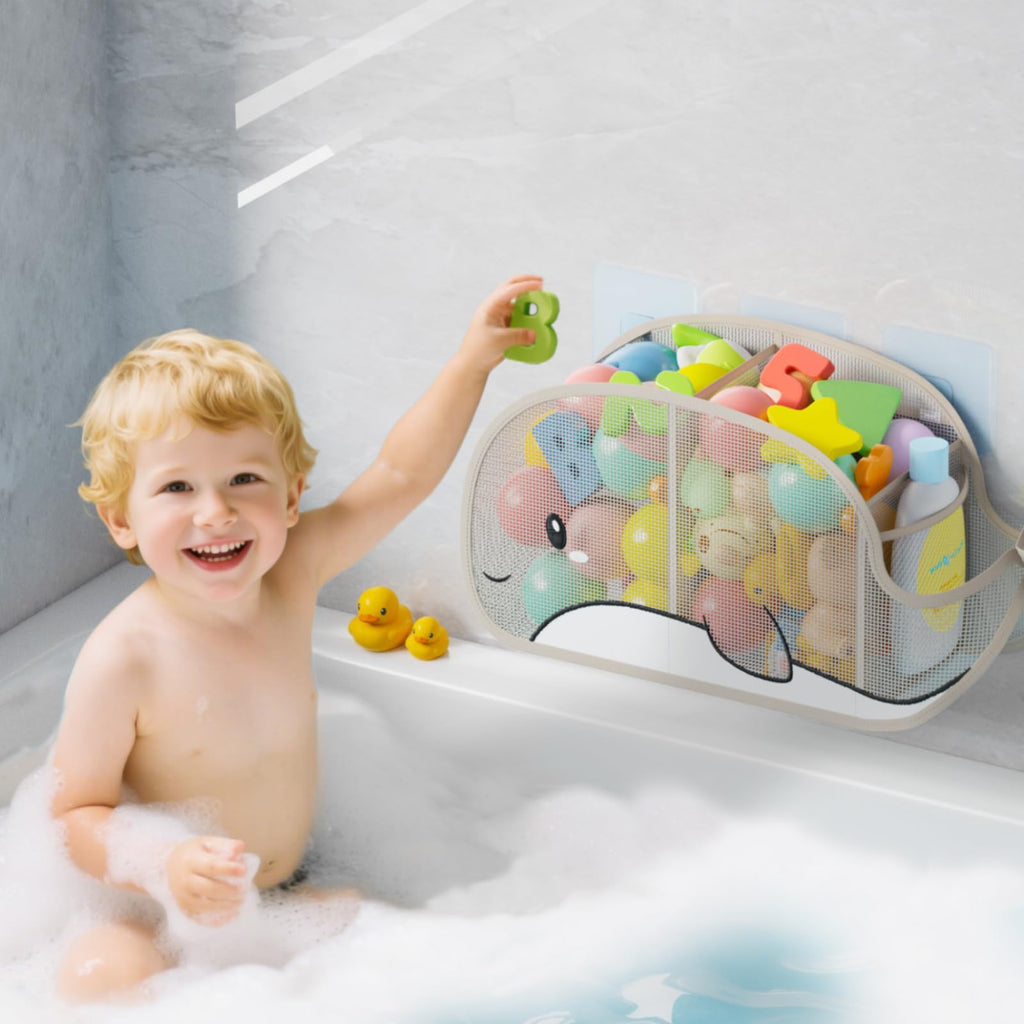 Quick-Drying Baby Bath tub Toy Organizer Storage, Large-Capacity mesh Bath Toy Holder for Bathtub, Convenient for