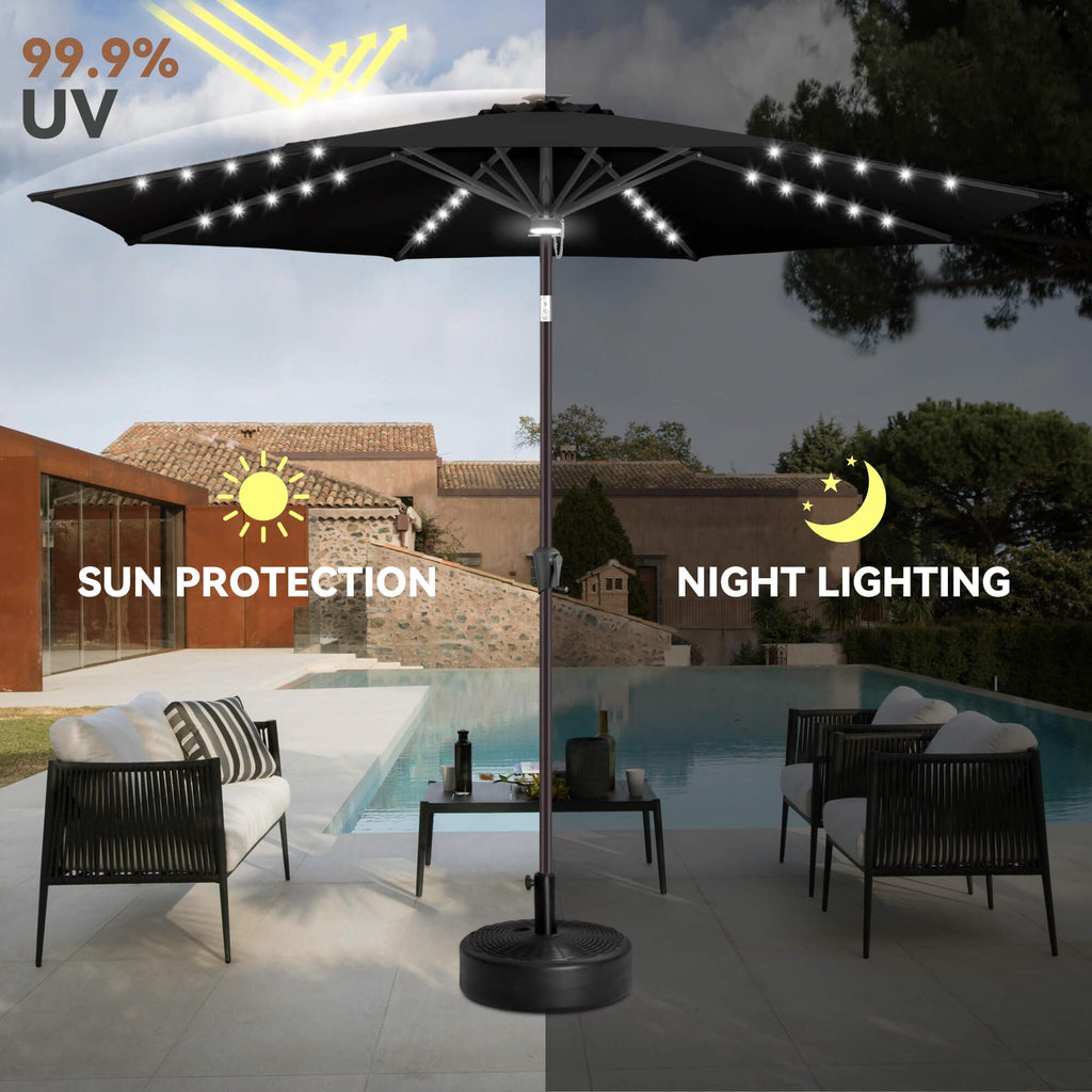 Solar Patio Umbrella with Centre Light, 10 ft Black
