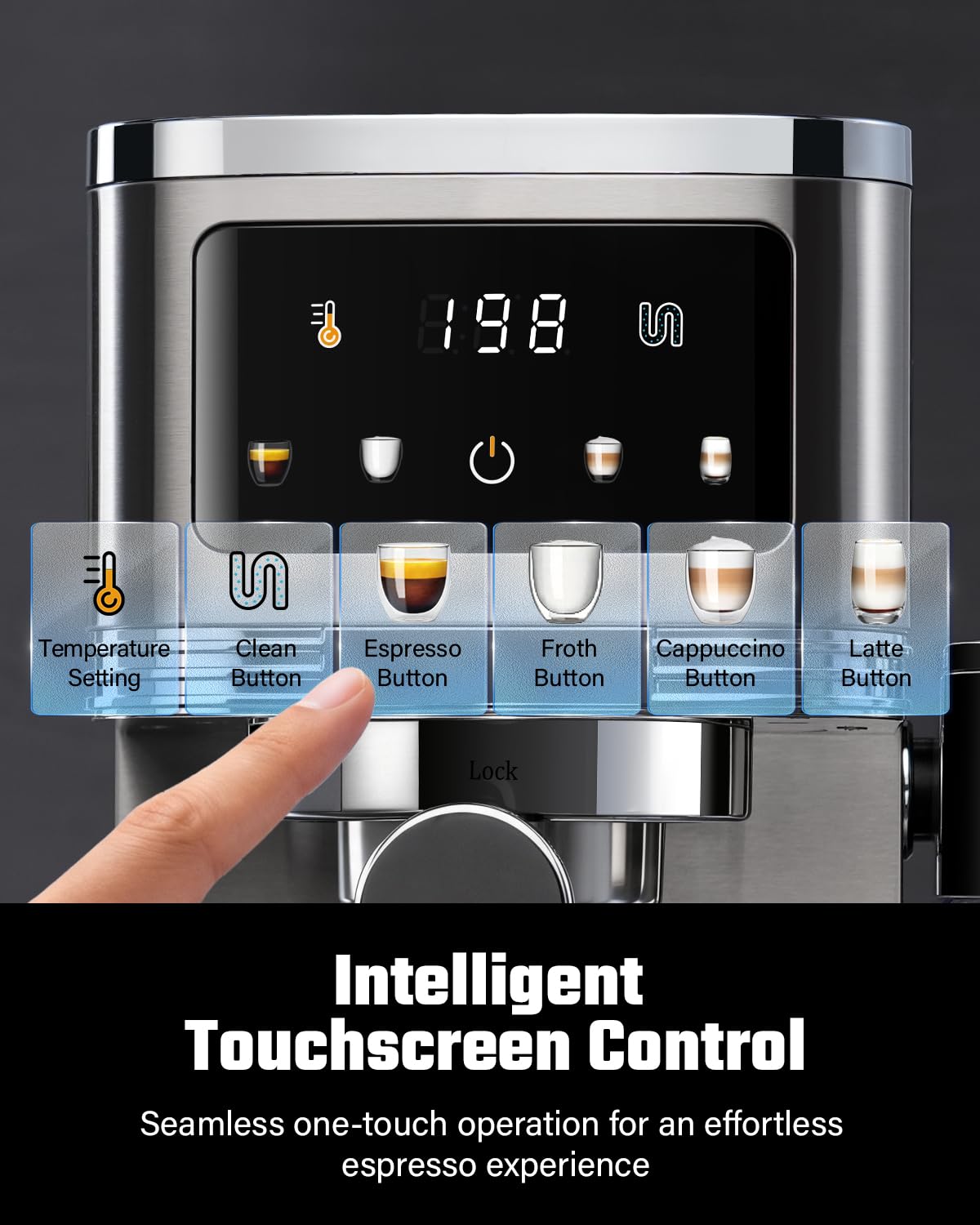 20 Bar Espresso Machine with Auto Milk Frother & Touchscreen, 1350W