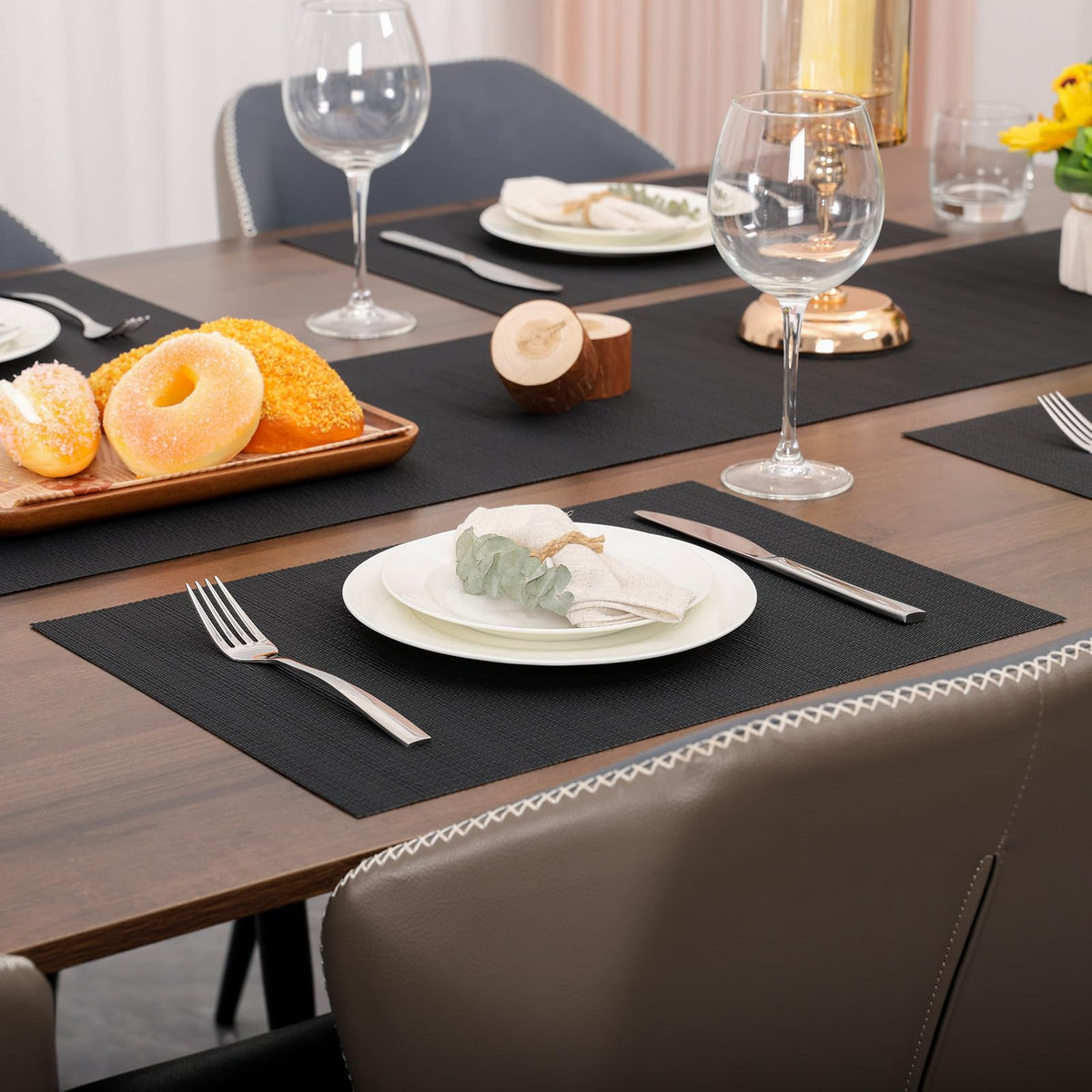 Black Placemats Set of 8 Kitchen and Dining Table Placemats