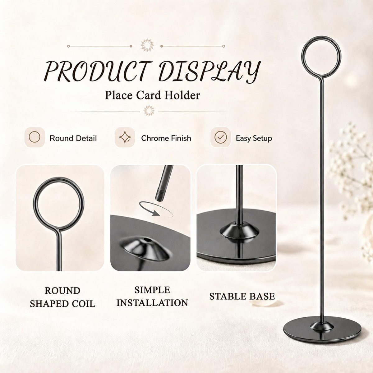 24PK Table Number Holders Place Card Holders 12 Inch Table Card Holders Steel Card Holders for Photos, Food Signs