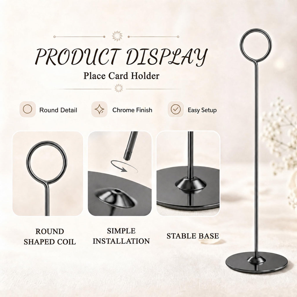 16PK Table Number Holders Place Card Holders 12 Inch Table Card Holders Steel Card Holders for Photos, Food Signs