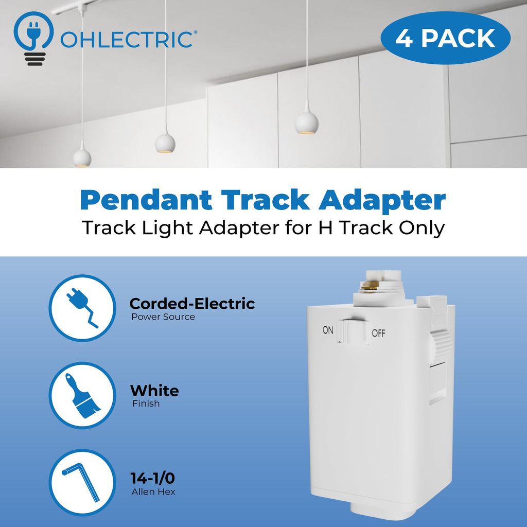 4 Pack H Track Pendant Adapter White, Supports 10 lb Load