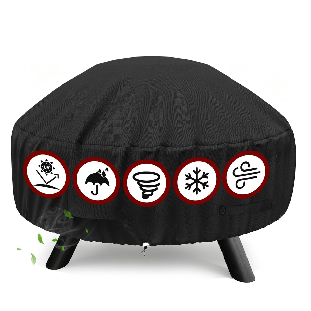 Round Fire Pit Cover for 22-32 Inch Fire Pit - Waterproof and Windproof, with Straps and Built-in Vents, 32 Dia x
