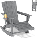 Adirondack Rocking Chair with Retractable Ottoman,Outdoor Folding Adirondack Chair with Cup Holder,HDPE All-Weather