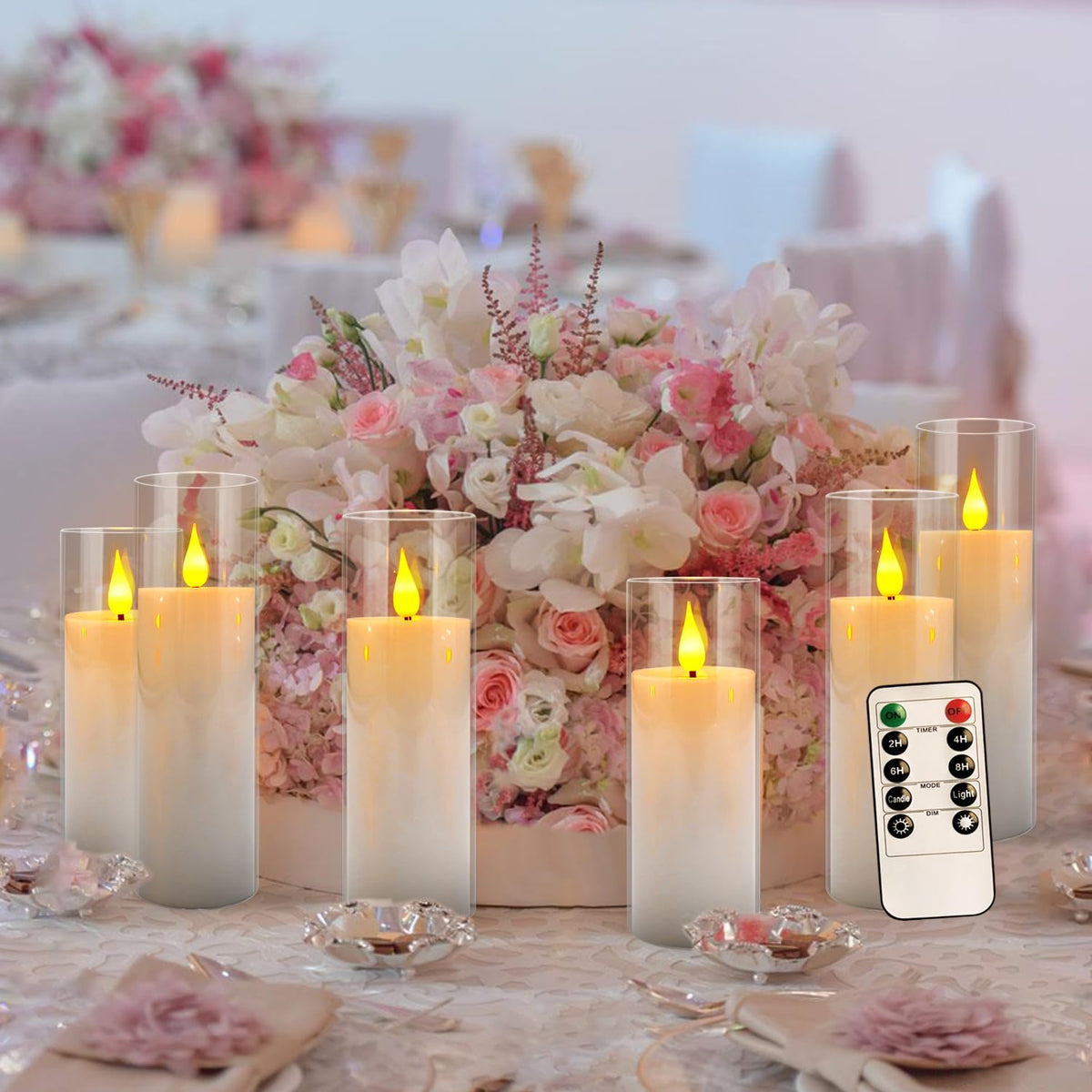 24 Pcs Acrylic LED Flameless Candles with 4 Remote, White, Flickering, Clear, Suitable for Wedding, Party, Home