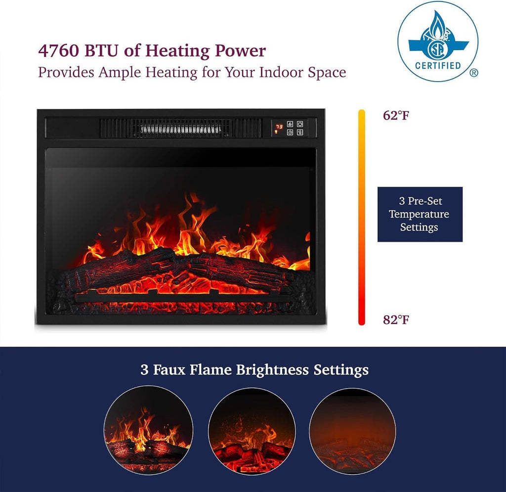 44" Electric Fireplace Mantel, Farmhouse TV Stand w/ 23" Heater, Brown
