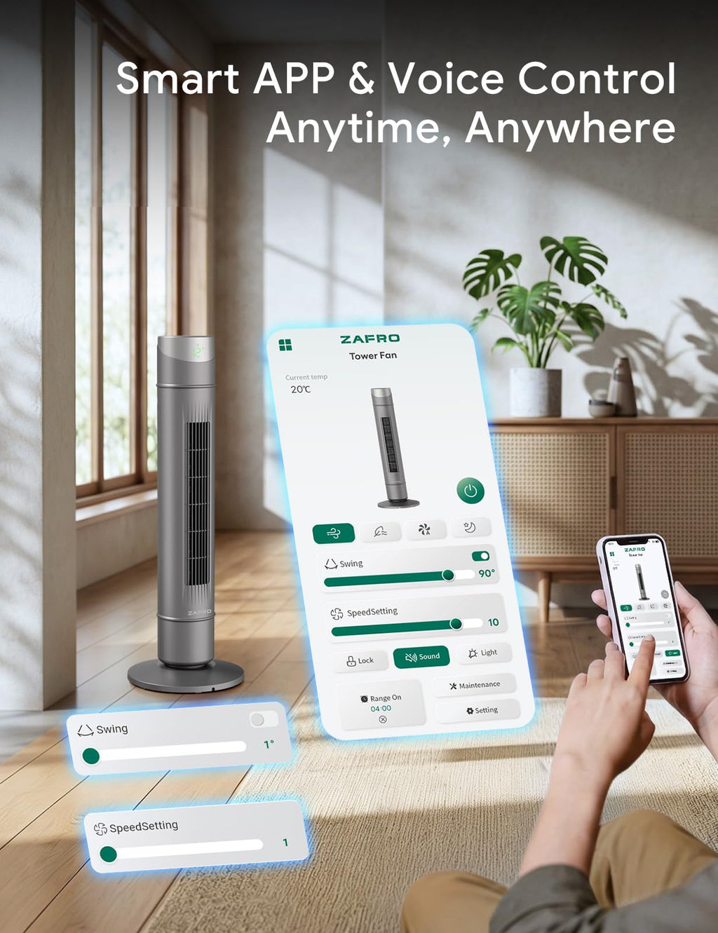 Smart Tower Fan ,Upgraded DC Motor Fans that Blow Cold Air