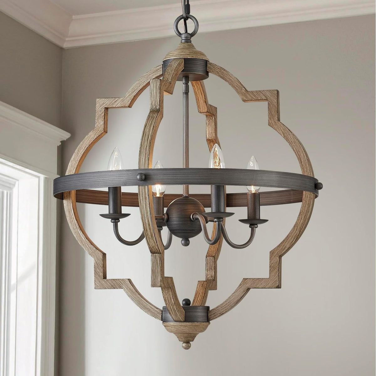 Four-Light Rustic Farmhouse Chandelier for Small Dining Rooms