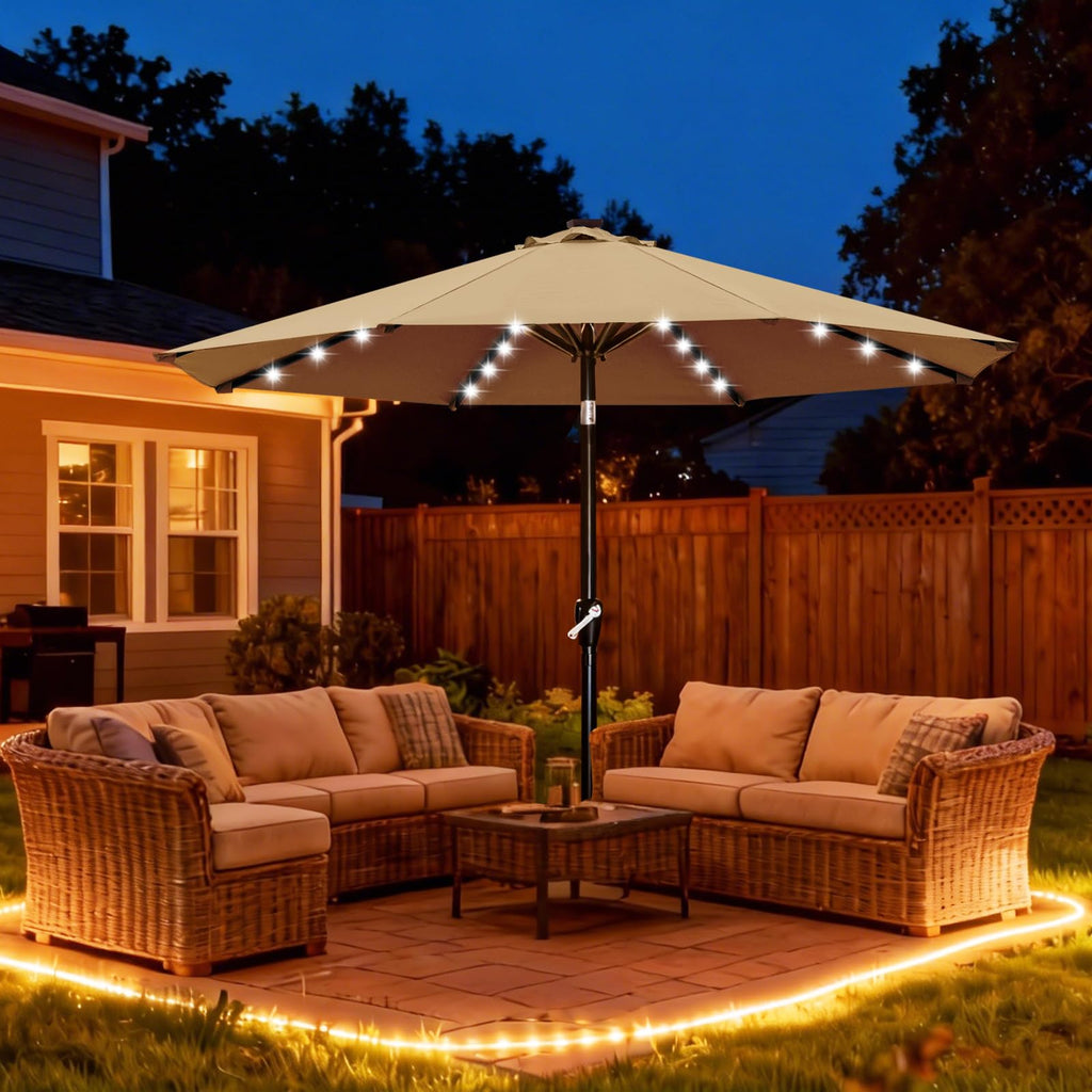 Solar Led Patio Umbrella with 32 Lights 11FT(Khaki)