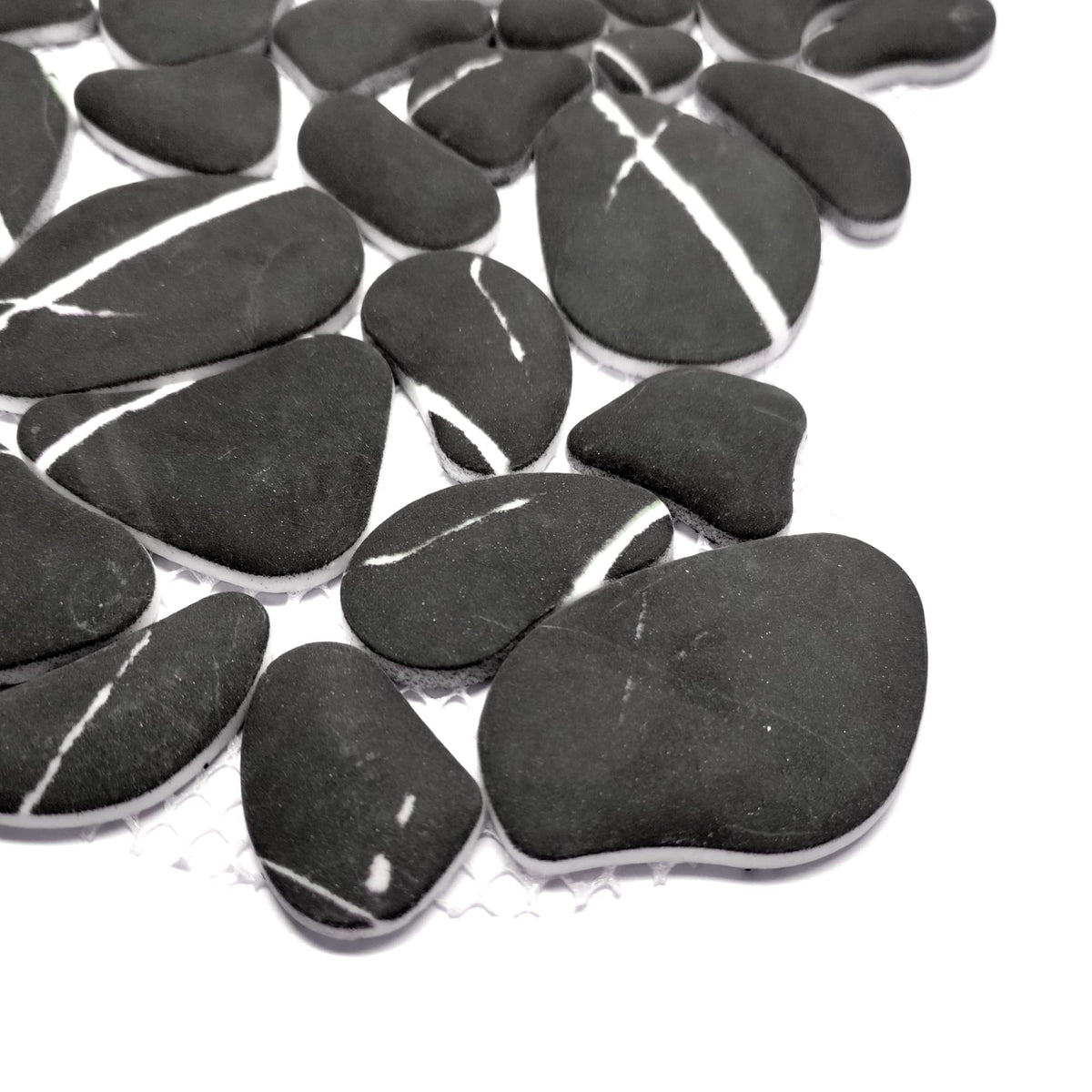10-Sheet for Shower Floor Border Kitchen Bathroom Backsplash, Black Marquina Recycled Glass Marble Stone Looks Wall