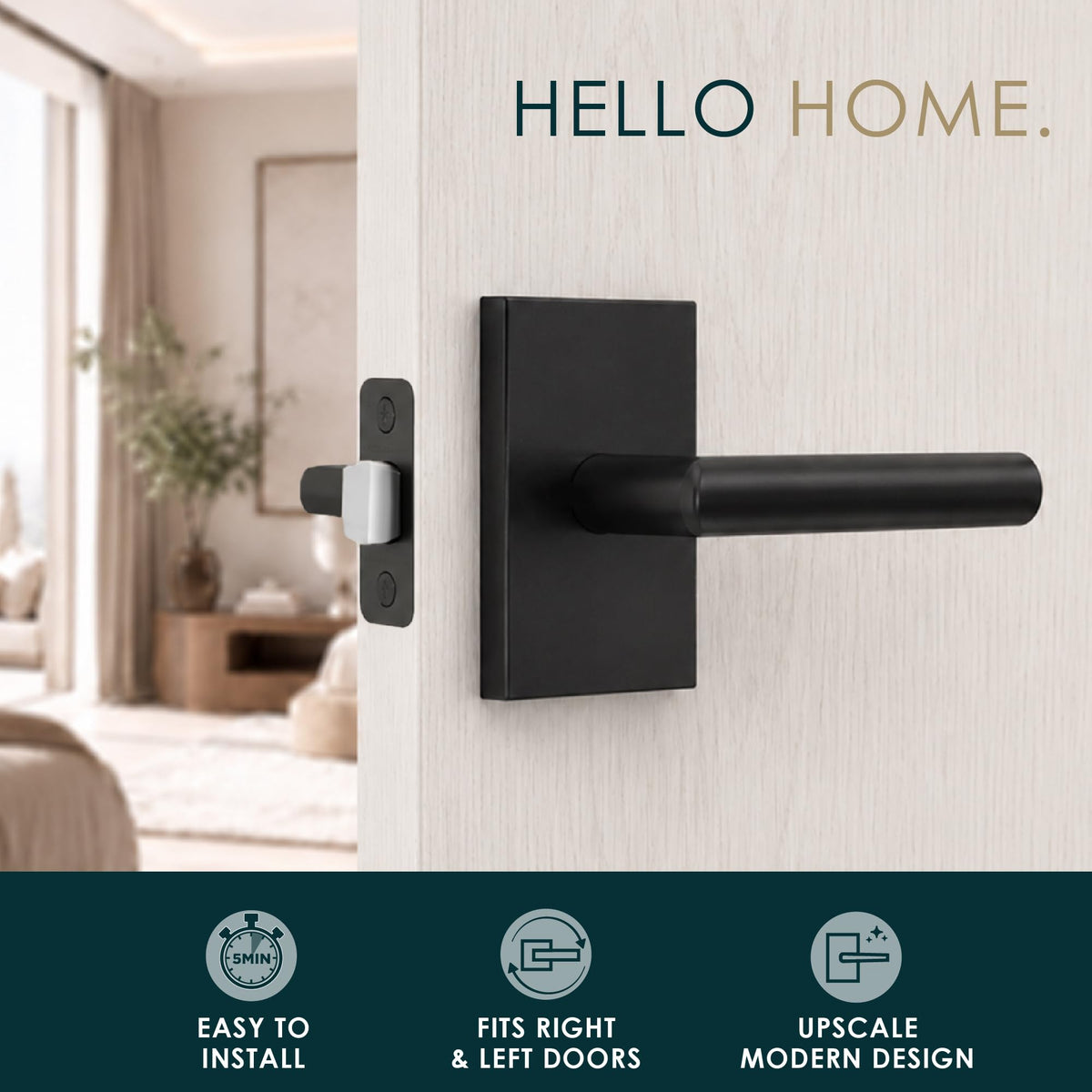 Ronn Door Handle (1 Pack), Interior Door Handle, Matte Black