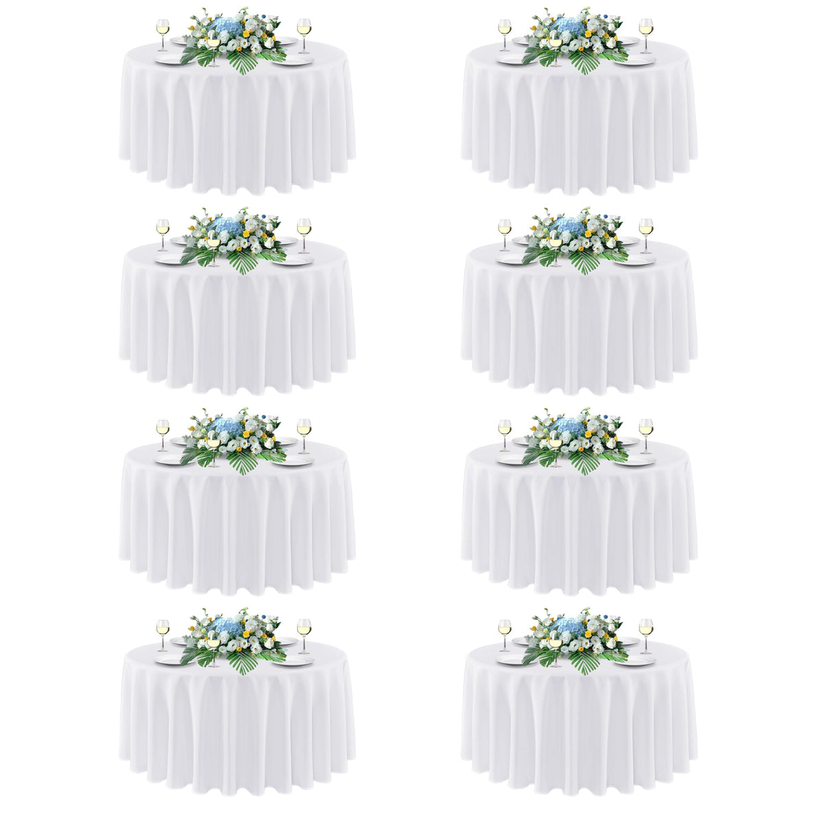 White Round Tablecloth 90 Inch Fit 30-72 Inch Tables, 8 Pack