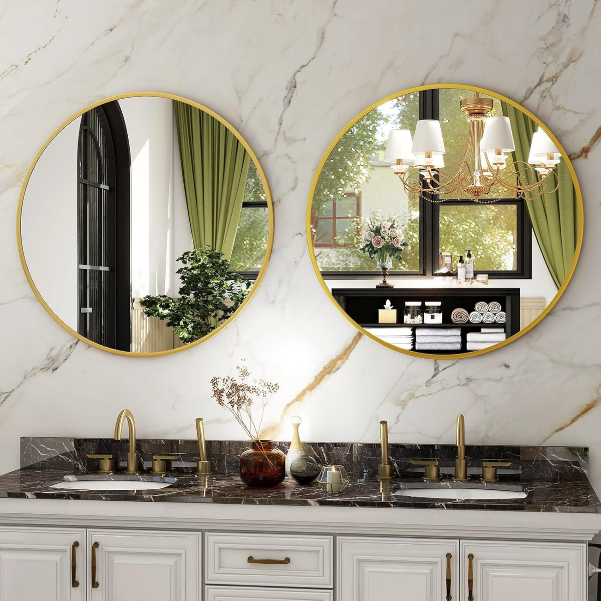 28" Round Mirror Gold Bathroom Circle Wall Mirror