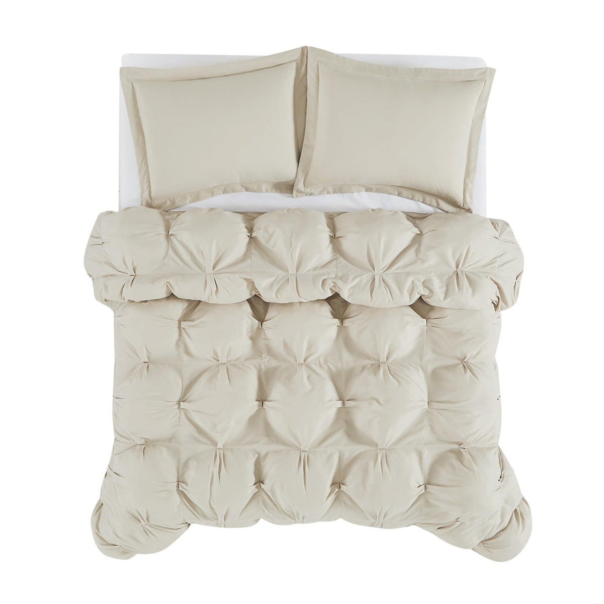 Cloud Puffer Beige Microfiber 3-Piece Comforter Set, Solid Themed, for Men and Women, Oeko-TEX Certified