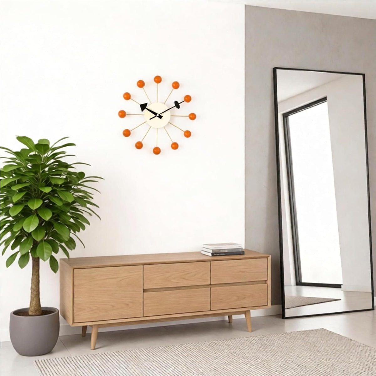 Inspired Nelson Style Modern Mid Century Retro Design Wood Wall Ball Clock Orange