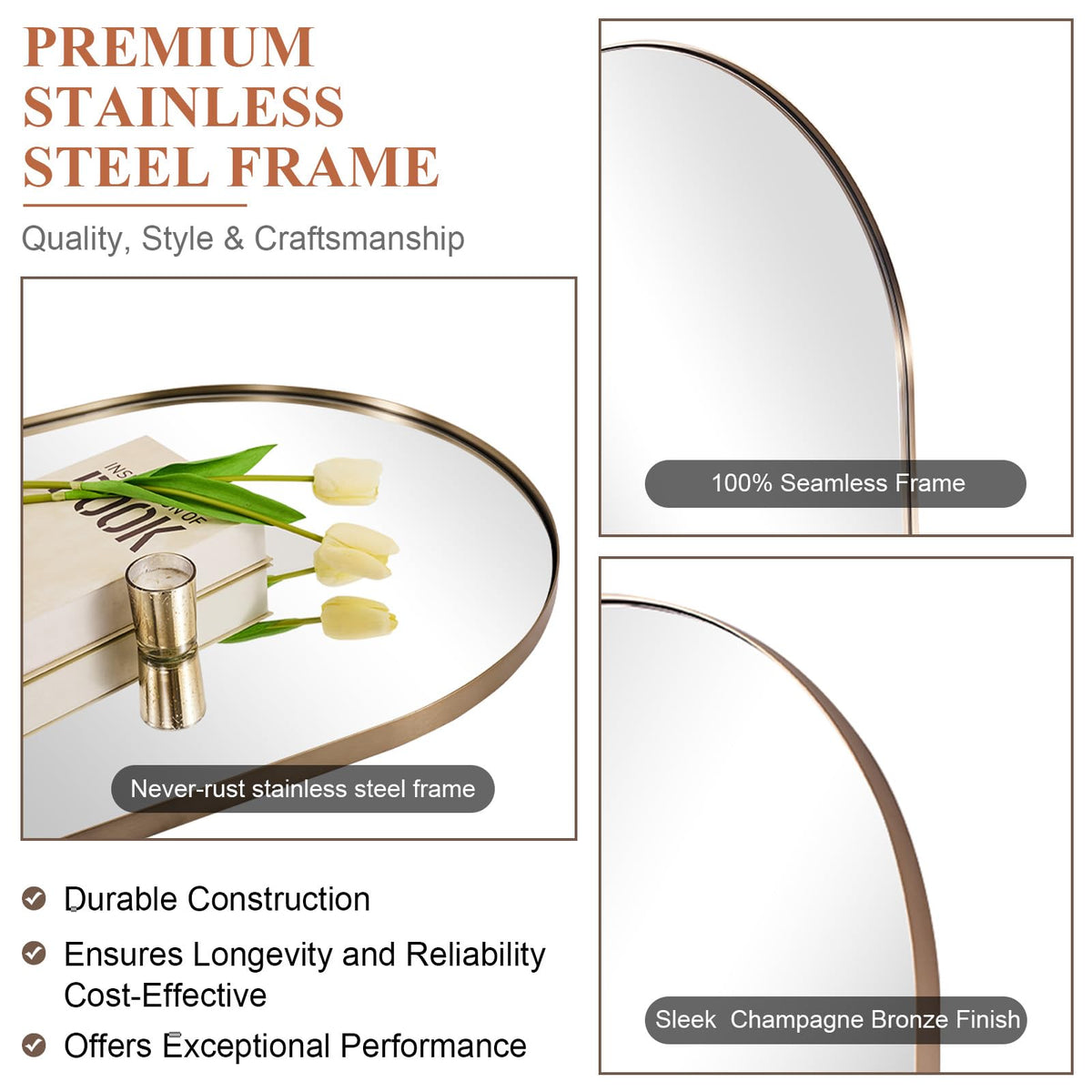 Contemporary 24x40 Champagne Bronze Oval Mirrors