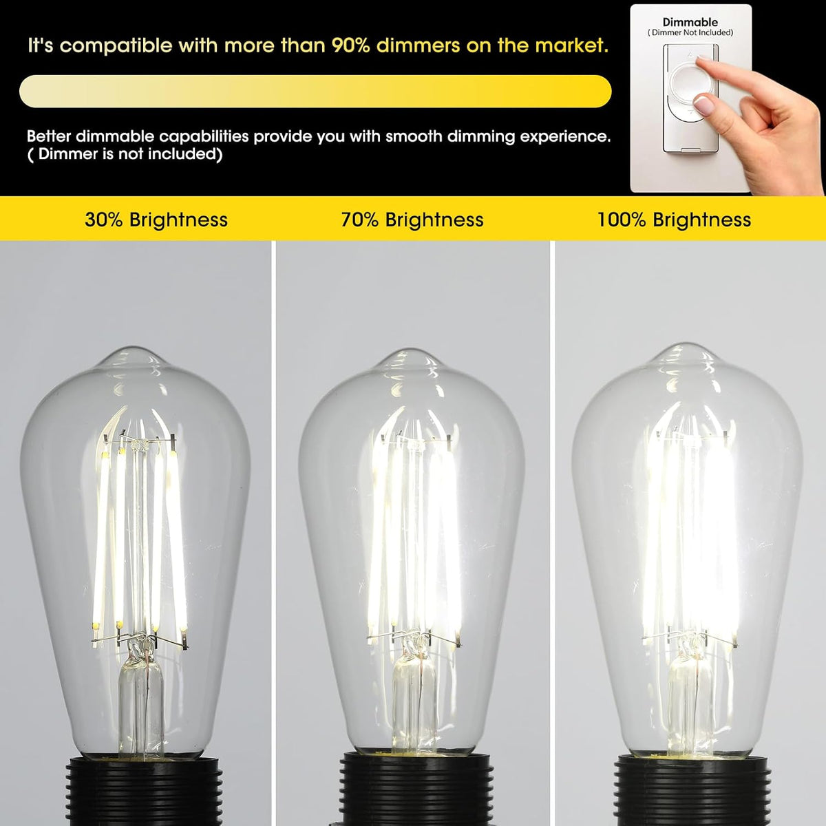 ST19 Vintage LED Edison Bulbs, 60W Eq, Dimmable, Daylight 5000K, 4-Pack