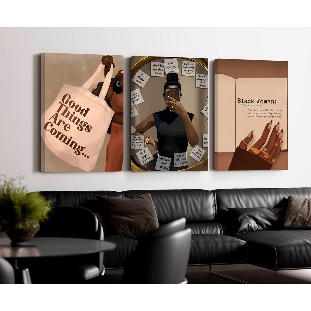 Black Girl Wall Art African American Woman Canvas Wall Decor Black Female Wall Art Fashion Women Poster Feminine Boho