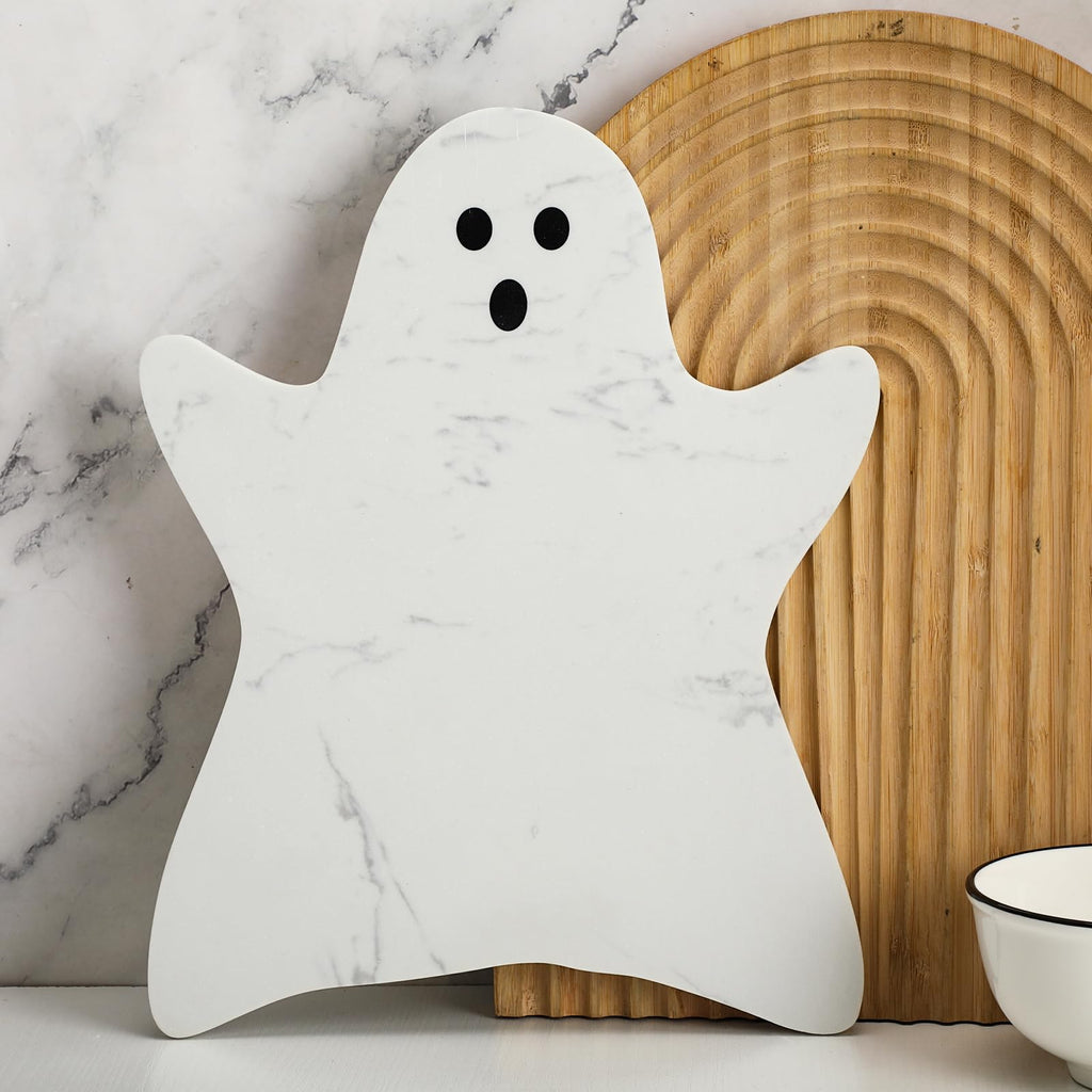 Halloween Ghost Marble Cheese Board, 11.8 x 9.8 Inch White Marble Charcuterie Board Decorative Serving Tray
