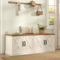 47.2" Shoe Storage Bench, Farmhouse Entryway Bench with 4 Doors & Adjustable Shelves, Shoe Bench, Hallyway, Bedroom