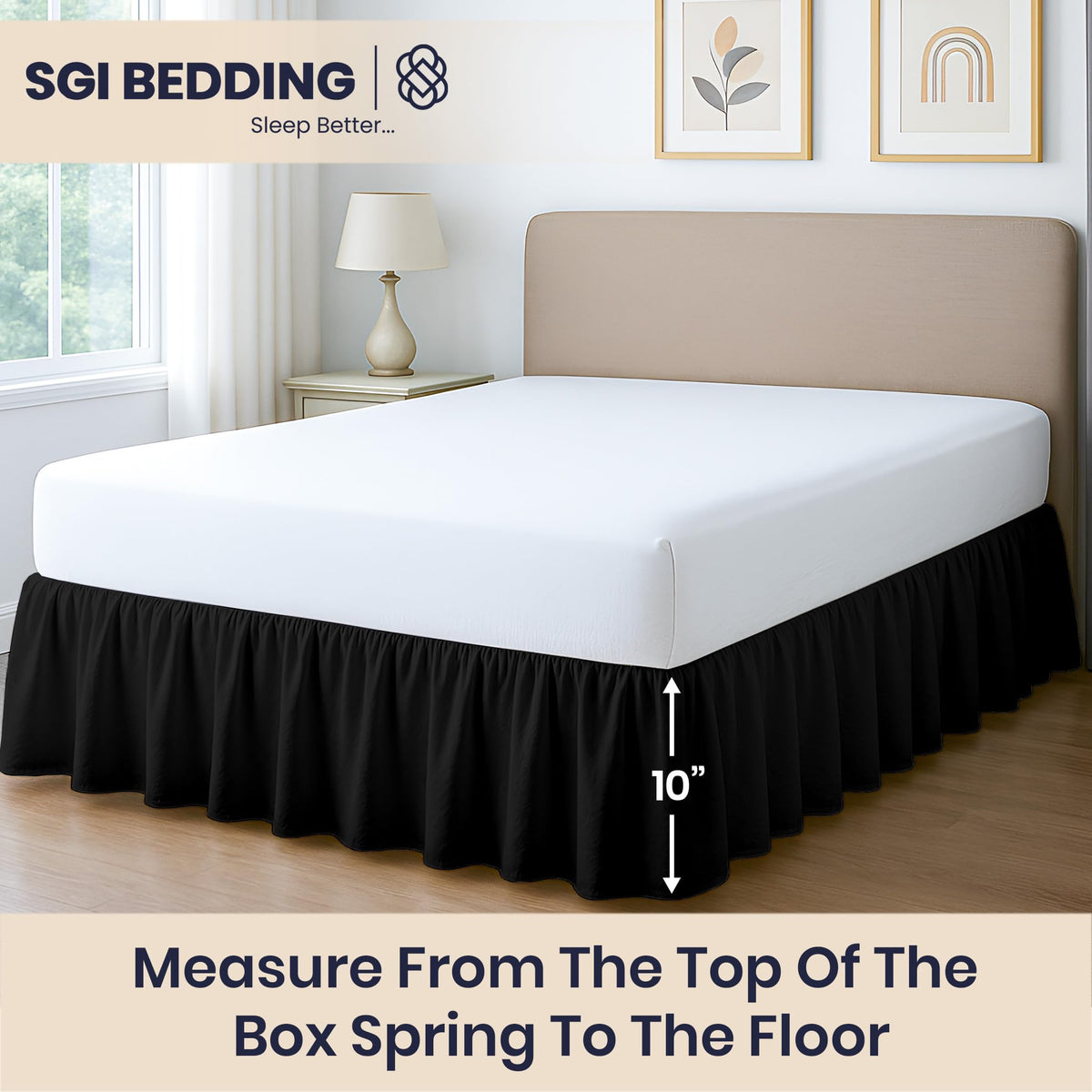 10 Inch Drop Ruffled Bed Skirt - Classic Gathered Styling, Platform Style Dust Ruffle with Secure Fit