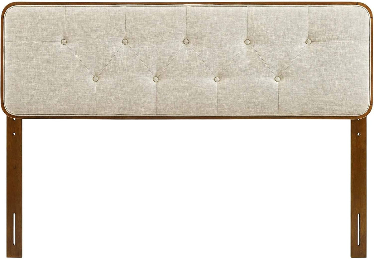 Tufted King Fabric and Wood Headboard, Walnut Beige