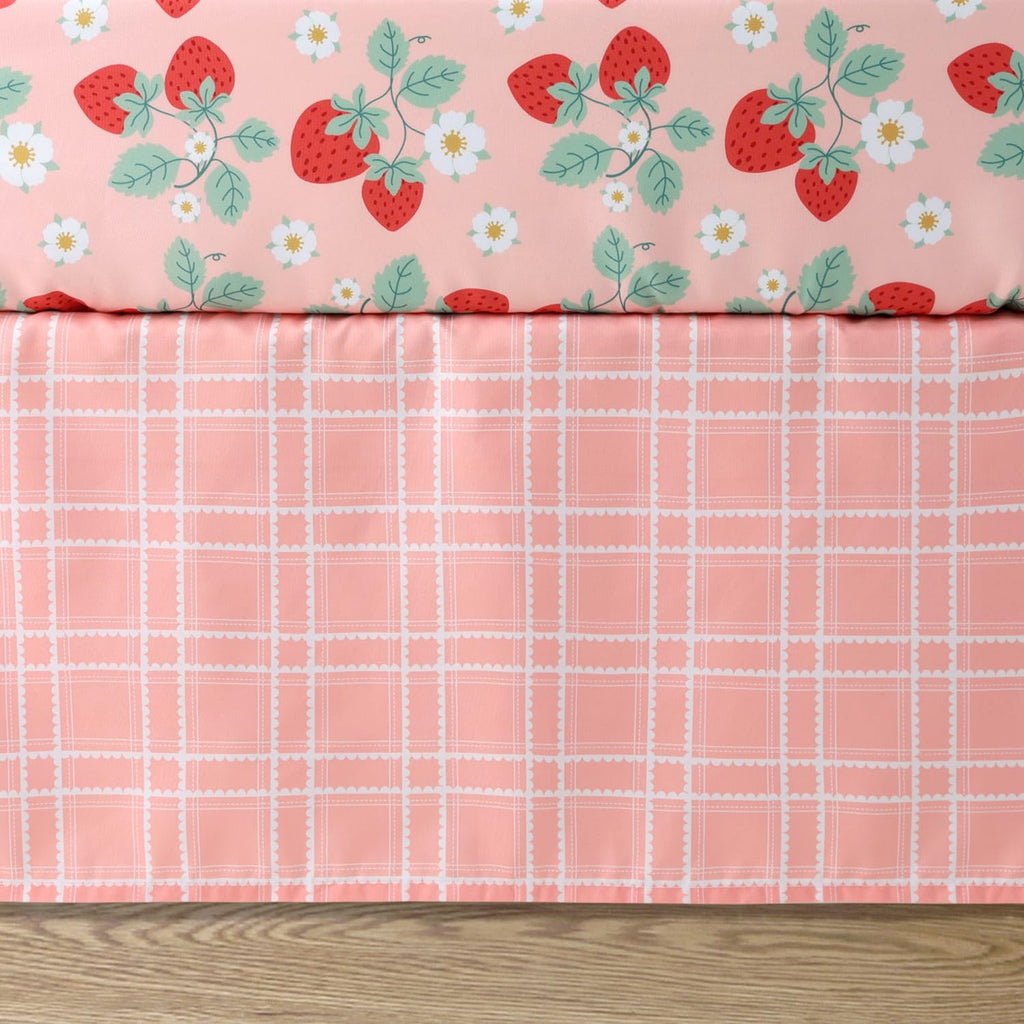 Strawberry Sweet 3-Piece Baby Girl Crib Bedding Set - Pink Nursery Bedding, Crib Comforter & Decor for Newborns and