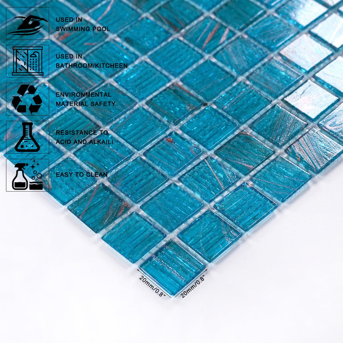 11.5 sq.ft Azure Blue Glass Mosaic Tile , Pool, Backsplash