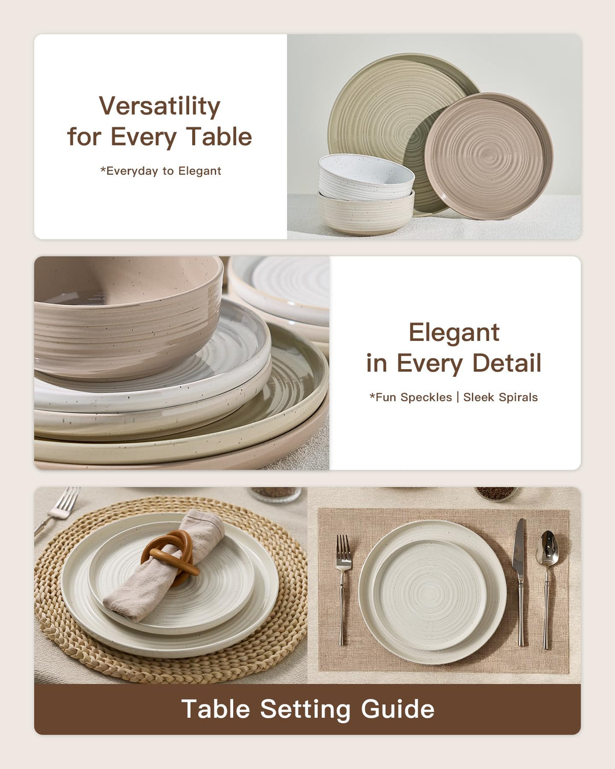 Stoneware Dinnerware Sets with Pasta Bowls, Service for 4