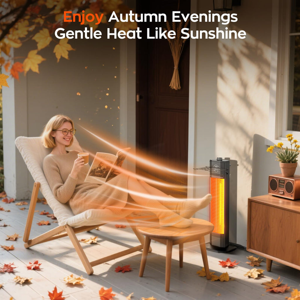 Outdoor Electric Patio Heater, 27-inch Infrared Tower Heater with 1200W Instant Heating, IPX5 Waterproof, Tip-Over &
