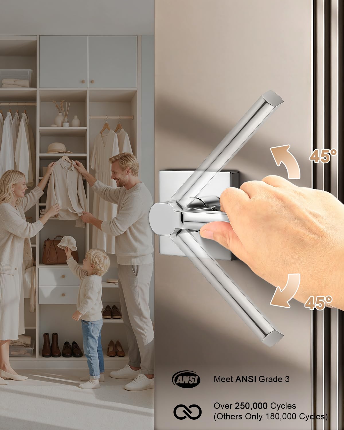 Passage Interior Door Handles, 8 Pack Polished Chrome Square Levers Without Lock, Reversible for Closet & Hallway