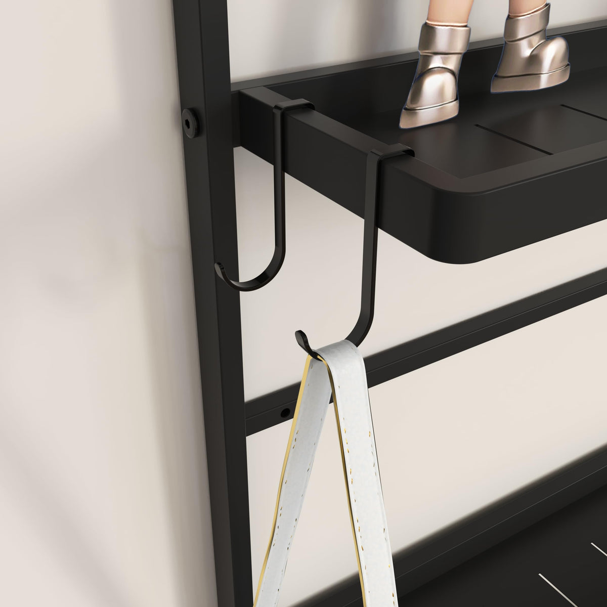 45" X 16" Black Wall Mirror with Shelf and Hooks, Rectangle Mirror for Wall, 3 Trays and 12 Removable Hooks