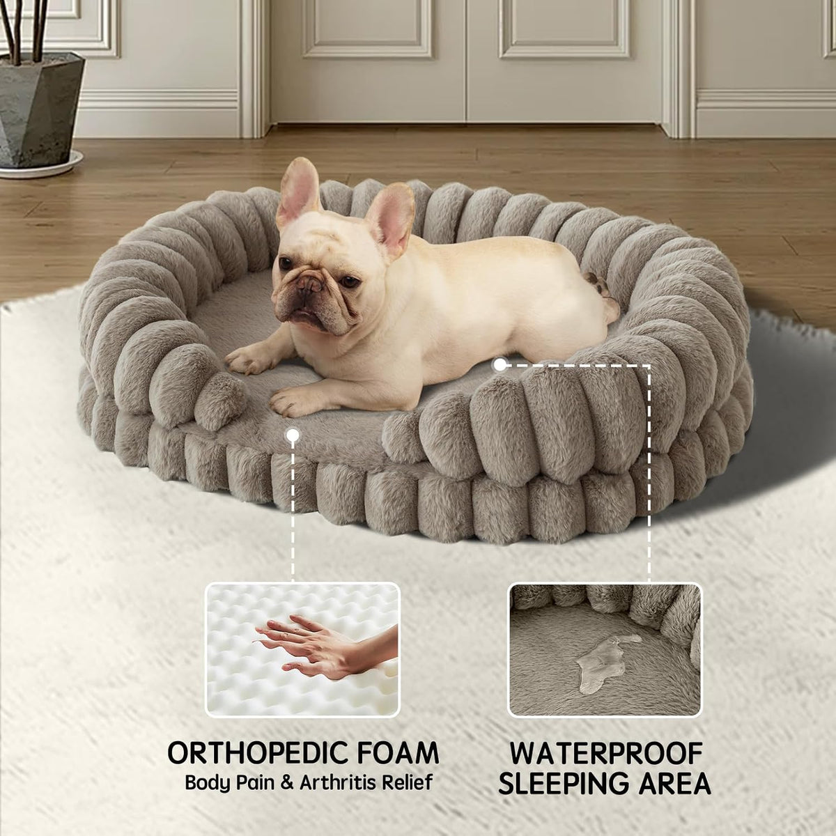 Calming Dog Bed for Medium Sized Dogs, Oval Washable Pet Bed with Sides, Orthopedic Pet Couch Sofa