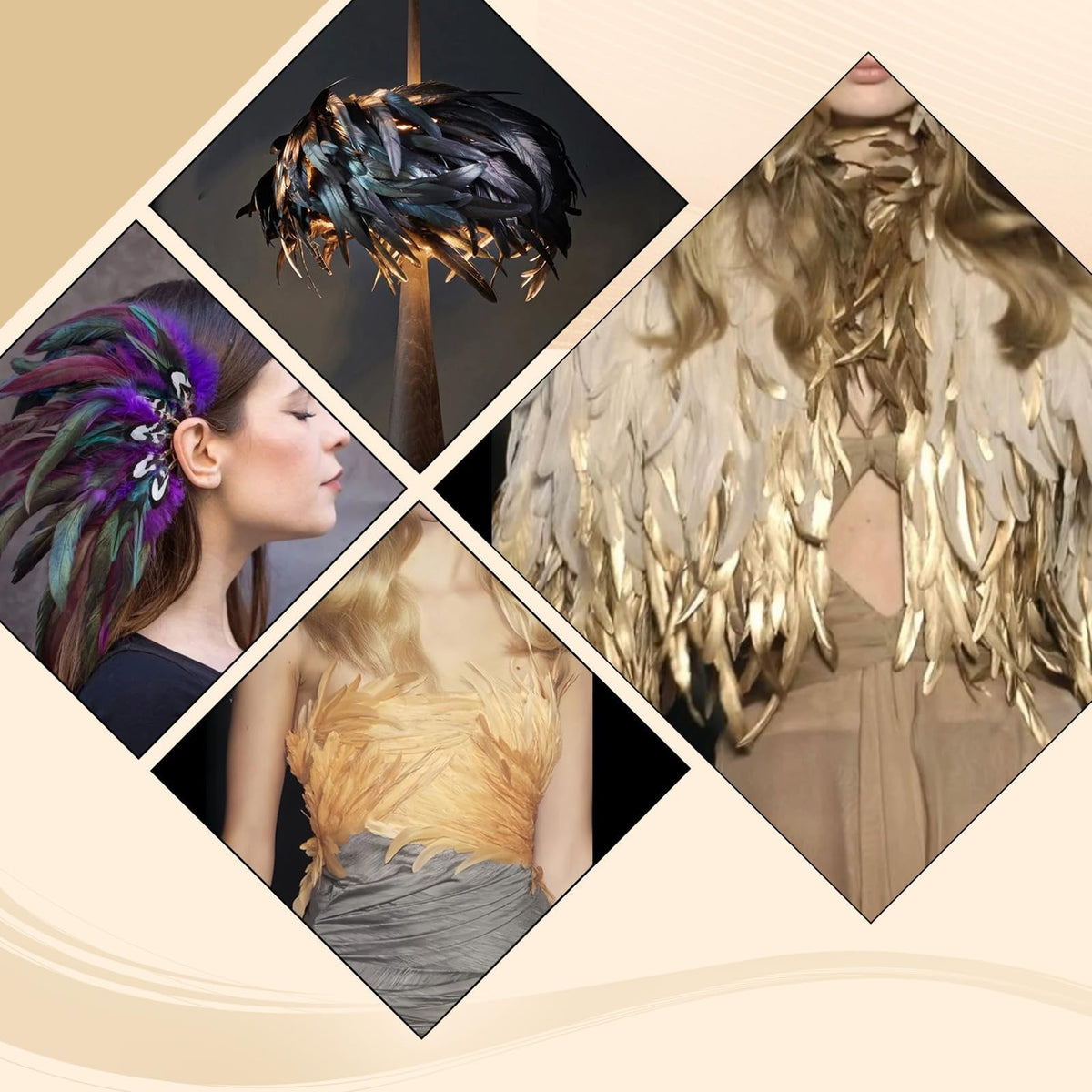 Gold Rooster Fringe Trim 2.15Yard 8-10inch for Feather Shawl Cape,DIY Sewing Craft Clothing Wedding Decoration