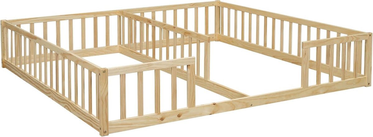 Double Floor Bed with Fence for Kid, Natural