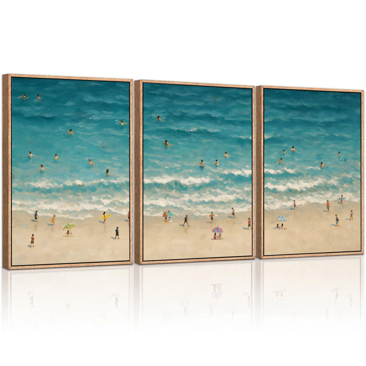 Summer Beach Canvas Wall Art, Modern Minimalist Coastal Landscape Wall Decor Set of 3(16"x24") Blue Abstract Ocean