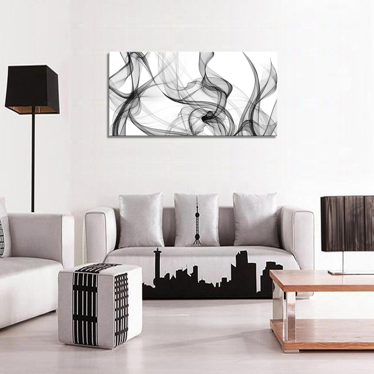 FC3850 Abstract Wall Art Light Streak Black and White Abstract Line Canvas Wall Art Bedroom Bathroom Office Wall Decor
