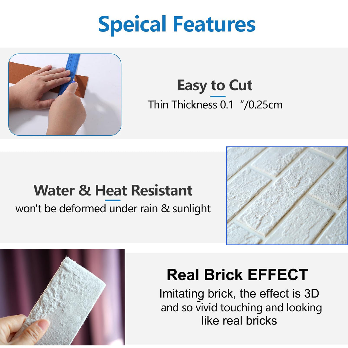 White Faux Brick Wall Tiles, 3D Thin Brick Veneers for Indoor Outdoor Wall Decoration, for TV Background, Bedroom