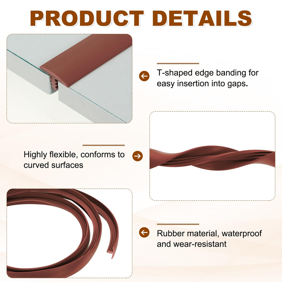 T Rubber Trim Molding 1-3/32 Inch x 10ft Edge Banding Trim Red Brown