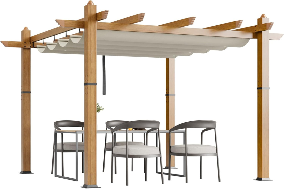 10x10 Ft Outdoor Retractable Pergola Aluminium Pergola Canopy with Adjustable Roof