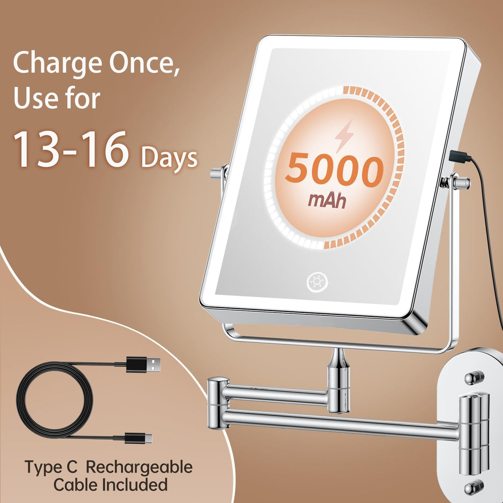 8.7" 5000mAh Rechargeable Wall Mounted Makeup Mirror (Chrome)