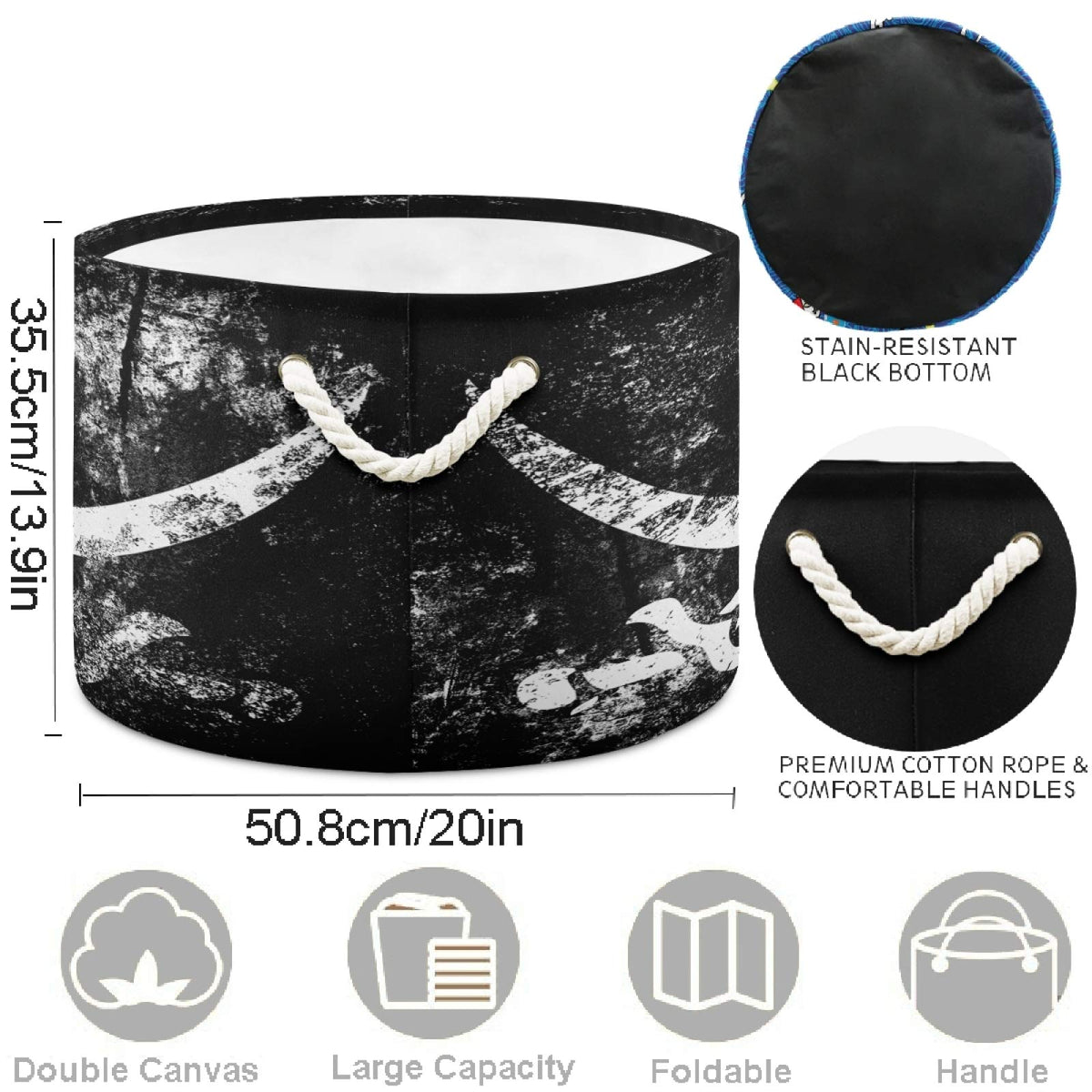 Collapsible Large Capacity Basket Vintage Skull Pirate Flag Clothes Toy Storage Hamper with Durable Cotton Handles