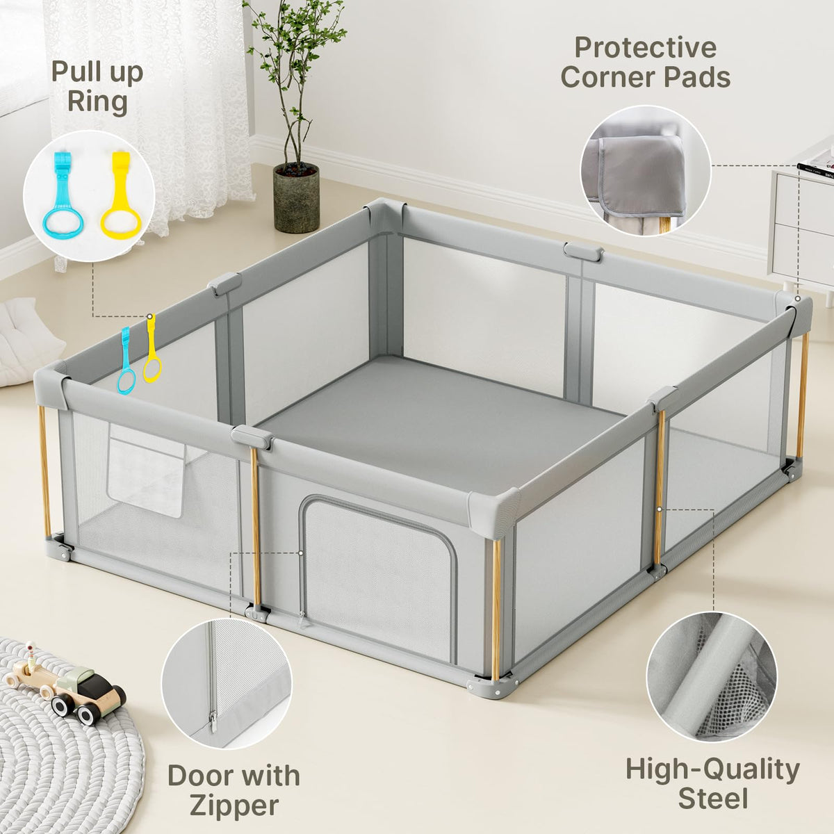 Foldable Baby Playpen with Mat, 50x50 Foldable Play Pen for Babies and Toddlers, Baby Playpen with Portable Design