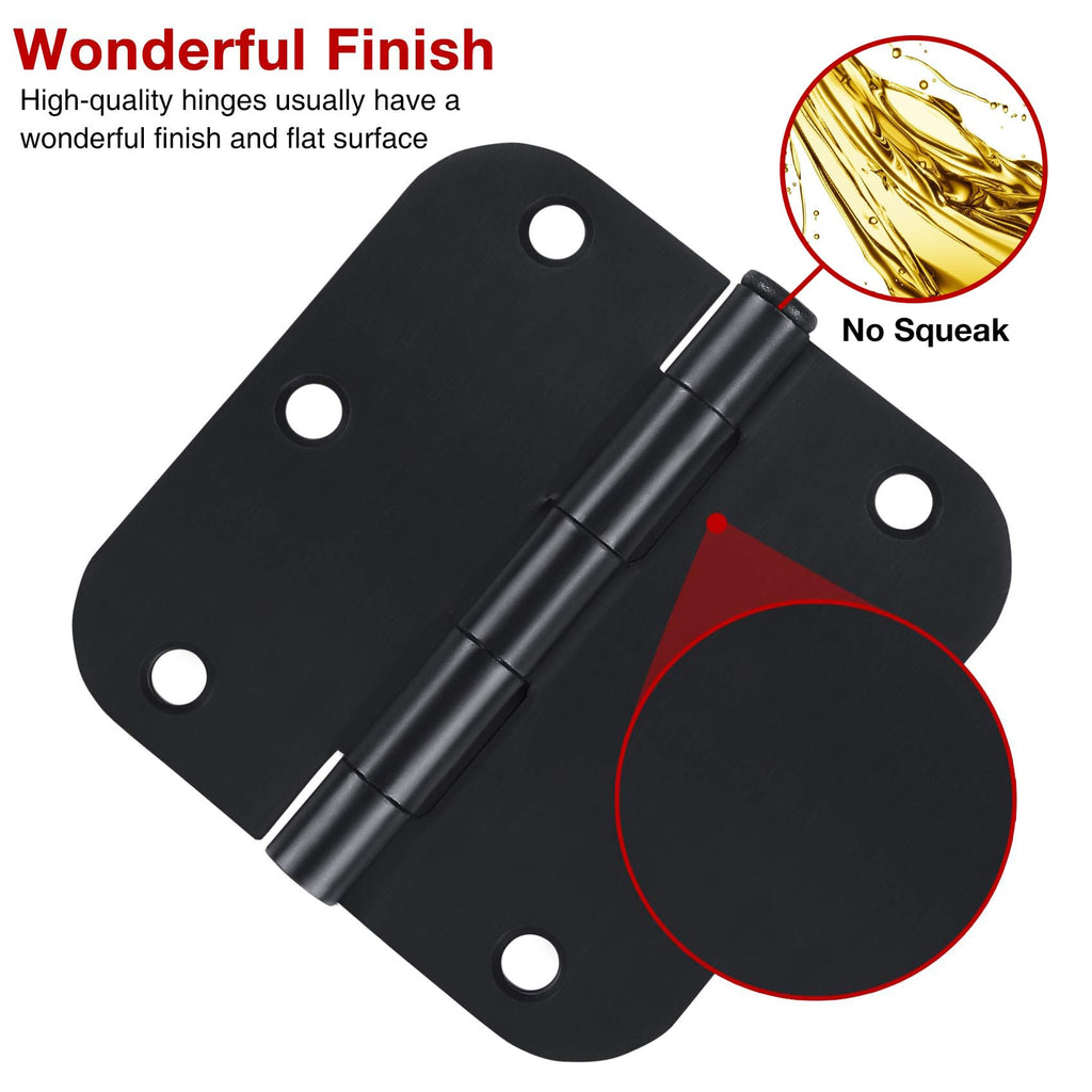 Rounded Matte Black Door Hinges 3.5 Inch 5/8" Radius No Squeak