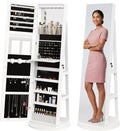 360° Rotating Jewelry Armoire with Full-Length Mirror & LED, Lockable Standing Organizer, Secure Storage