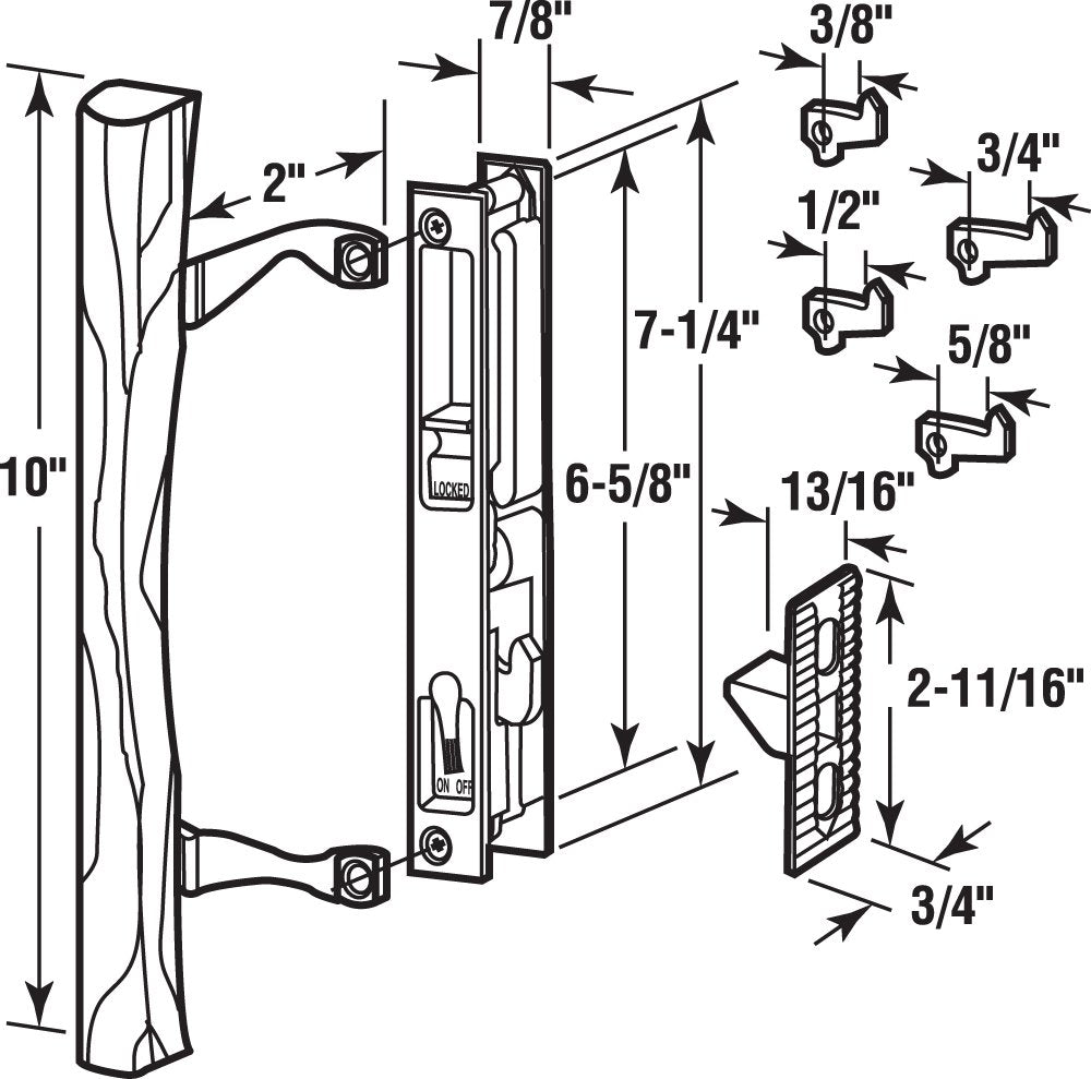 Keyed Sliding Glass Door Handle Set, Hook Style, 6-5/8 in.