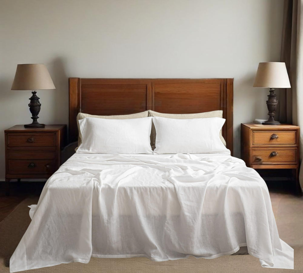 100% Linen Sheet Set Solid Color-4 Pcs Washed French Linen Bed Sheets(1 Flat Sheet, 1 Fitted Sheet, 2